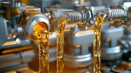 Oil being poured into an engine in slow motionの素材