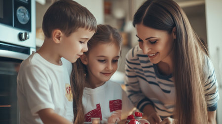 A family practicing an emergency fire drill at home, ensuring they know the safety proceduresの素材