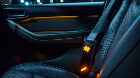 A close-up of a seatbelt light indicator glowing in a car, reminding passengers to buckle upの素材