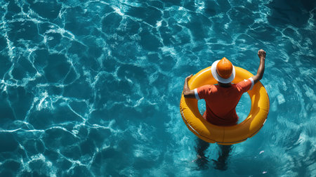 A lifeguard holding a rescue float, scanning the water for any safety concernsの素材