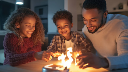 A family practicing an emergency fire drill at home, ensuring they know the safety proceduresの素材