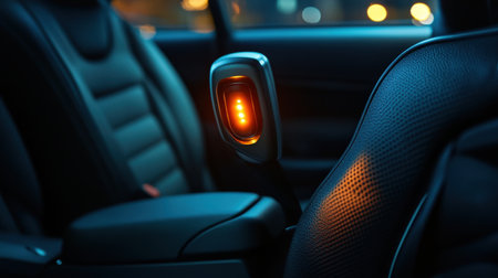A close-up of a seatbelt light indicator glowing in a car, reminding passengers to buckle upの素材