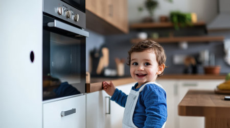 A child-proof lock on a kitchen cabinet, ensuring home safety for toddlersの素材