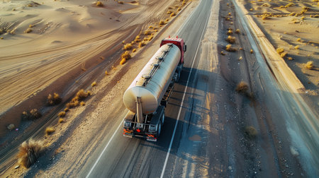 The semi-truck drives through the desert.の素材