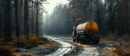 alone truck in the woodsの素材