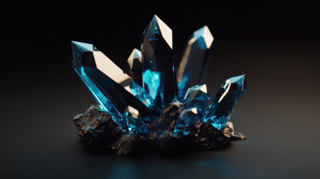 Luminous blue crystals glowing on black, intricate shapes and vibrant light for a striking effectの素材