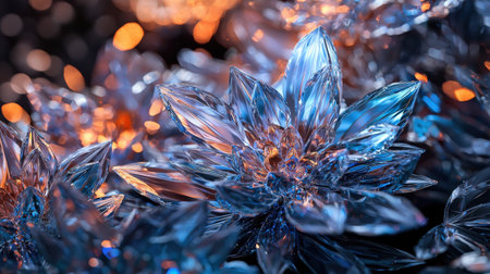 Luminous blue crystalline structures, glowing bright on dark background, intricate designの素材
