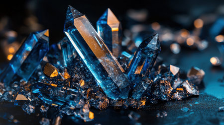 Blue crystals on a black background. Blue crystals on a black background.の素材
