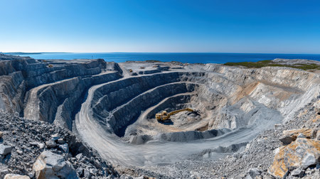 A panoramic view of a bustling open-pit mine.の素材
