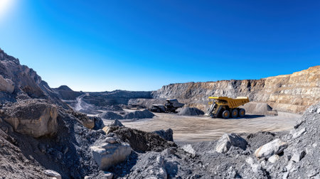 A panoramic view of a bustling open-pit mine.の素材