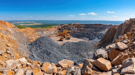 A panoramic view of a bustling open-pit mine.の素材