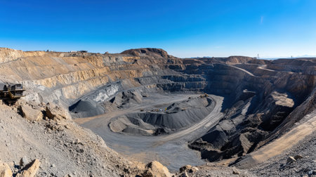 A panoramic view of a bustling open-pit mine.の素材