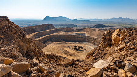 A panoramic view of a bustling open-pit mine.の素材