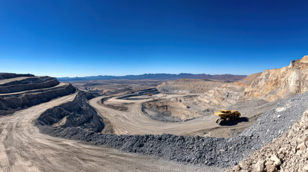A panoramic view of a bustling open-pit mine.の素材
