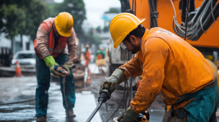 Workers using high-pressure water jets for extraction. Miner in the mineの素材