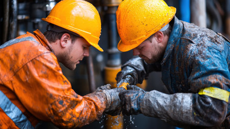 Workers using high-pressure water jets for extraction. Miner in the mineの素材