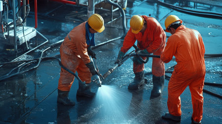 Workers using high-pressure water jets for extraction. Miner in the mineの素材