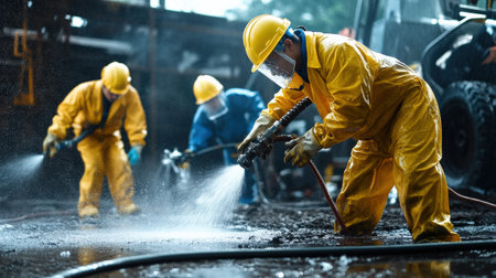 Workers using high-pressure water jets for extraction. Miner in the mineの素材