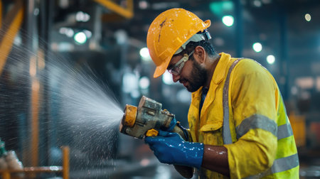 Workers using high-pressure water jets for extraction. Miner in the mineの素材