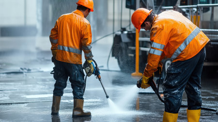 Workers using high-pressure water jets for extraction. Miner in the mineの素材