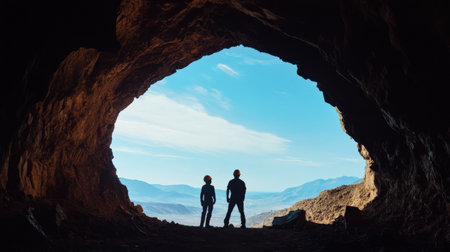 two miner silhouette against the backdrop of an open mine. celebrationの素材