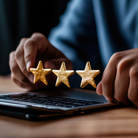 A customer leaving a review on a business website.の素材