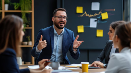 A team leader businessperson giving constructive feedback during a group discussionの素材