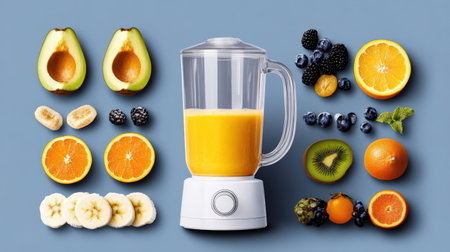 A step by step visual on how to make a smoothie in a blender.の素材