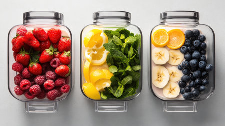 A step by step visual on how to make a smoothie in a blender.の素材