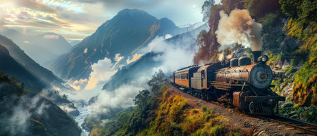 Steam locomotive on the Milford Sound, Fiordland National Park, New Zealandの素材