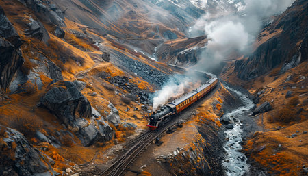 Freight train passing through the highlands of the Himalayasの素材
