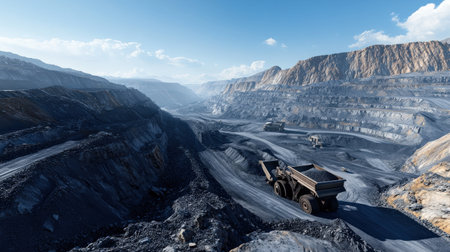 A panoramic view of a bustling open-pit mine.の素材