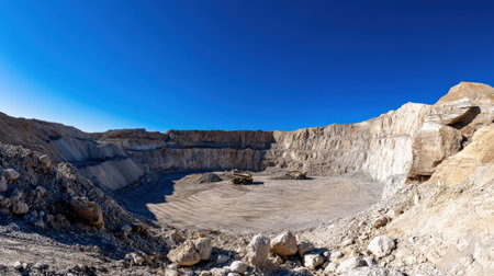 A panoramic view of a bustling open-pit mine.の素材