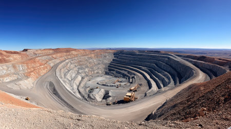 A panoramic view of a bustling open-pit mine.の素材