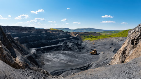 A panoramic view of a bustling open-pit mine.の素材