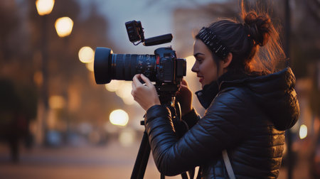 A person explaining how to use a camera to take a perfect portrait.の素材