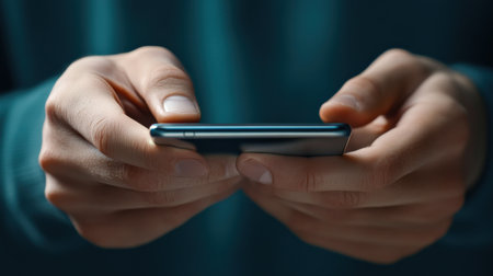 A close-up of hands demonstrating how to set up a smartphone.の素材