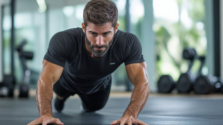 A fitness trainer demonstrating how to do a proper push-up.の素材