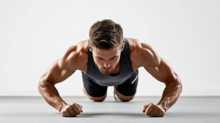 A fitness trainer demonstrating how to do a proper push-up.の素材