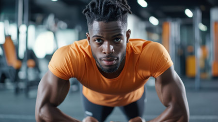 A fitness trainer demonstrating how to do a proper push-up.の素材