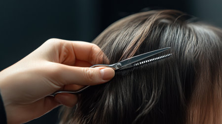 A professional showing how to cut hair with scissorsの素材