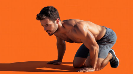 A fitness trainer demonstrating how to do a proper push-up.の素材