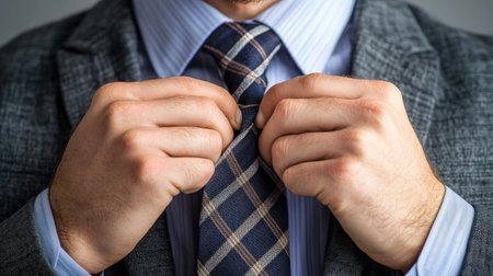 A person demonstrating how to tie a necktie step by step.の素材