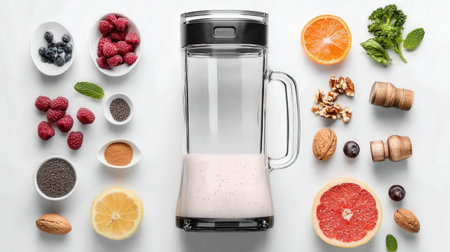 A step by step visual on how to make a smoothie in a blender.の素材