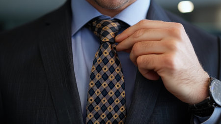 A person demonstrating how to tie a necktie step by step.の素材