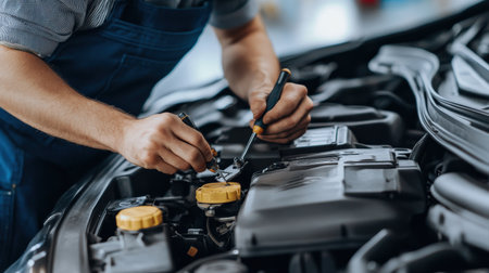 A person explaining how to perform basic car maintenance.の素材