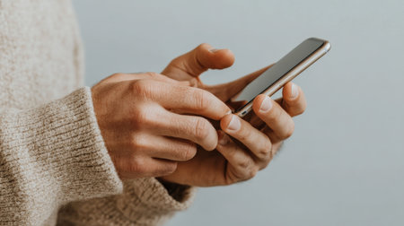 A close-up of hands demonstrating how to set up a smartphone.の素材