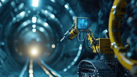 Luxury robot in futuristic mine, equipped with digital AI controls for premium mineral extractionの素材