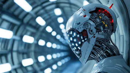 High-tech robot in digital tunnel mining, featuring AI-driven automation and luxury precisionの素材