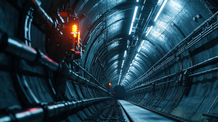 Premium robotics in futuristic tunnel mining, featuring high-tech automation for mineral explorationの素材